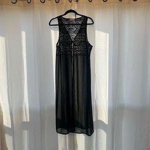 Maxi Black Sheer Crochet Lace Boho Cover Up